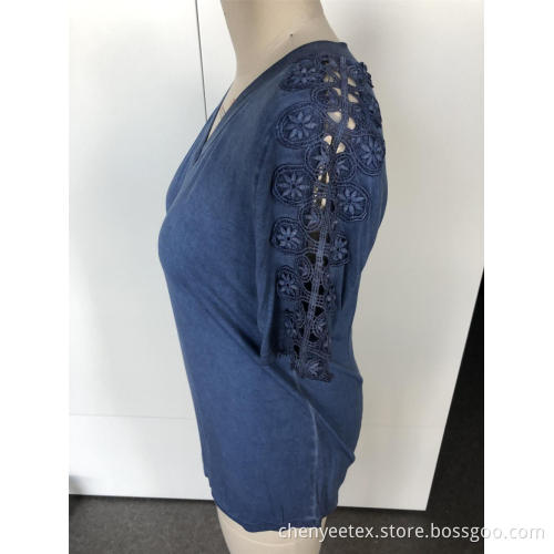 V-neck hollowed-out short sleeve